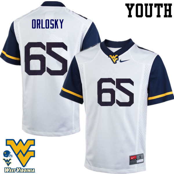 NCAA Youth Tyler Orlosky West Virginia Mountaineers White #65 Nike Stitched Football College Authentic Jersey NM23I33KT